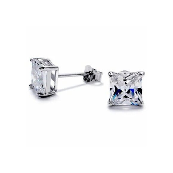 STERLING SILVER 5MM PRINCESS CUT SQUARE 0.75 CARAT CZ POST STUD EARRINGS - Picture 1 of 2